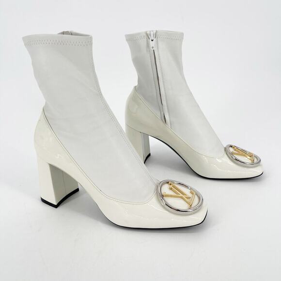 Louis Vuitton White Patent Leather Madeleine Ankle Sock Boot Logo size IT 37.5 - Picture 2 of 14